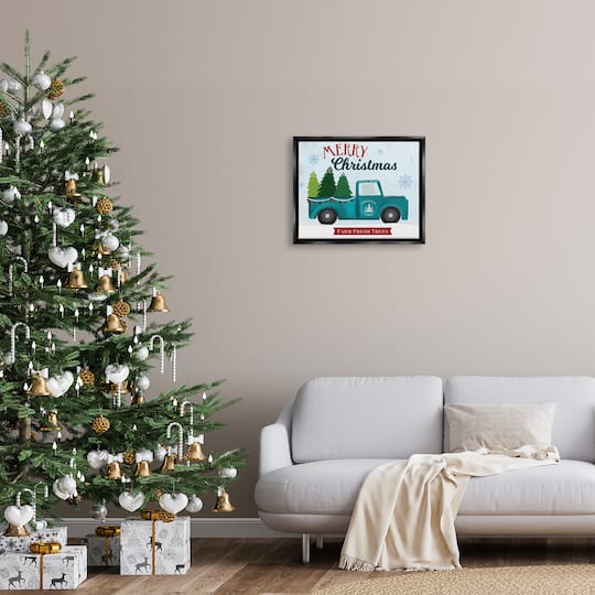 Stupell Industries Merry Christmas Farm Fresh Trees Sign Framed Floater Canvas Wall Art